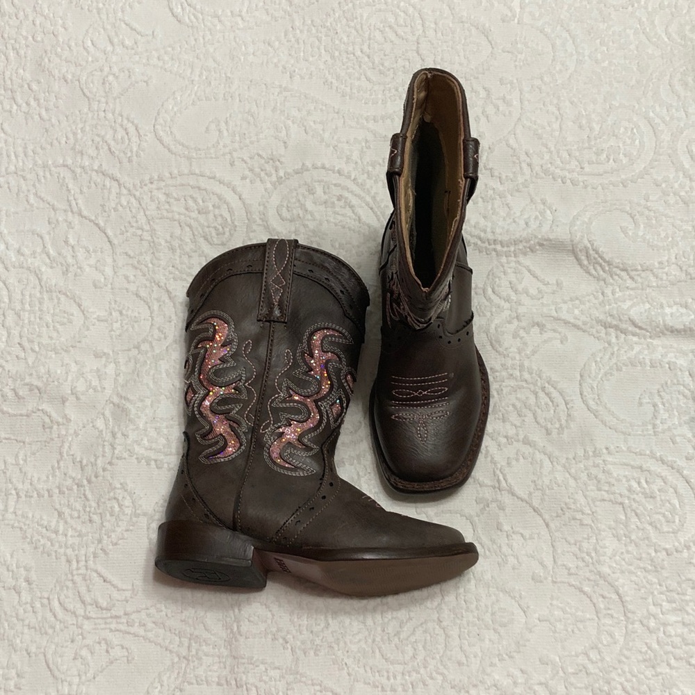Roper Boots Girls Size 10 Toddler Kids Brown with Pink Sparkle Stitching